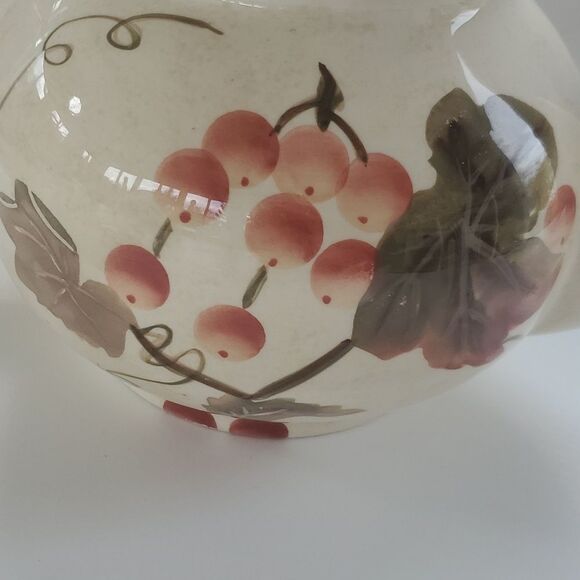 DONATED -- NANTUCKET GRAPEVINE CERAMIC TEAPOT BEIGE SAGE GREEN CORAL LIGHT RED - Picture 5 of 7